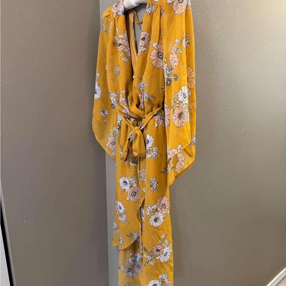 Floral Yellow Kimono Robe Dress